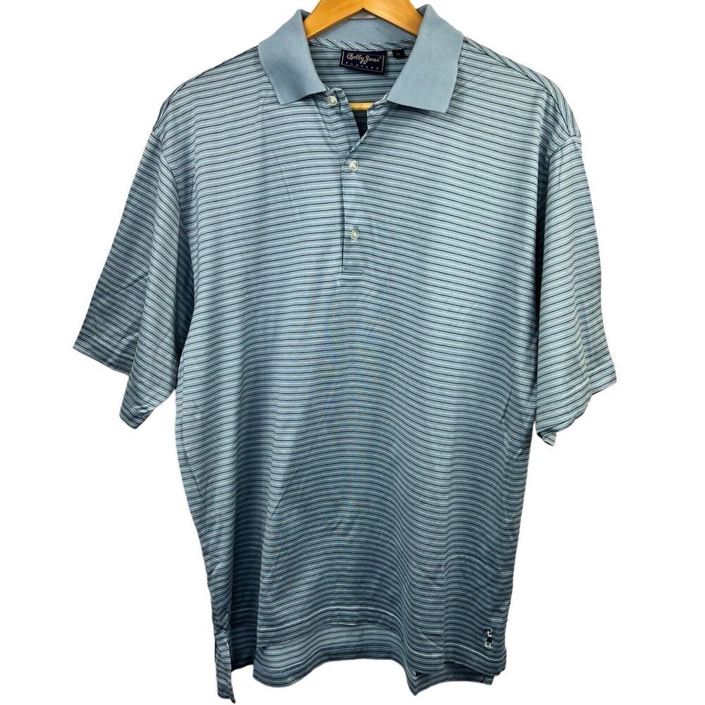 Bobby Jones Players Blue Striped Polo Shirt Size M Medium Short Sleeve